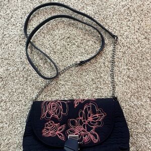 Navy and Pink Floral Embroidered Vera Bradley Purse